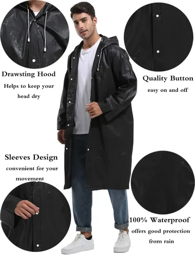 Vista 105 de 2 abrigos de lluvia de Borogo para adultos, chaquetas de lluvia reutilizables para hombres y mujeres
