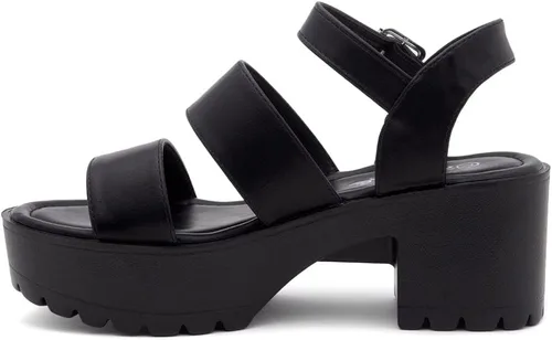 Vista 3 de Herstyle Sandalias de tacón de bloque para mujer, puntera abierta, dos bandas, suela de lengüeta de moda, zapatos de tacón de plataforma con correa