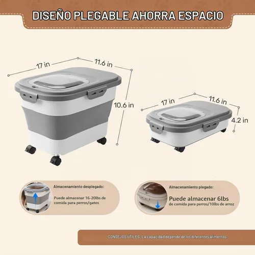 Vista 4 de SEWIU Contenedor de Almacenamiento de Comida para Perros 2pack*20LB, Contenedor Plegable de Comida para Perros con Cuenco de Silicona de Viaje