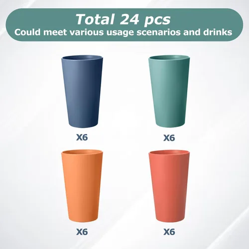 Vista 3 de Juego de 24 vasos de plástico irrompibles, vasos de plástico reutilizables de 20 onzas, vasos de agua apilables, vaso para beber para cocina