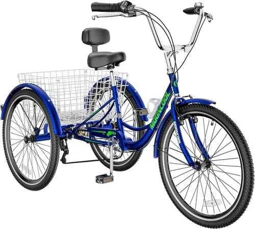 Vista 8 de MOPHOTO Triciclos para adultos, tres ruedas, bicicleta de crucero de 7 velocidades, triciclos para adultos de 20/24/26 pulgadas, ruedas bajas