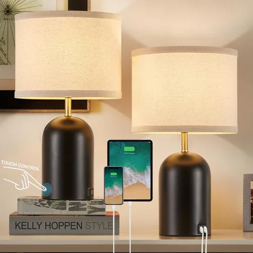 Vista 10 de GyroVu Lámpara de noche con puerto USB, lámpara de mesa con control táctil para dormitorio, lámpara de mesita de noche moderna regulable