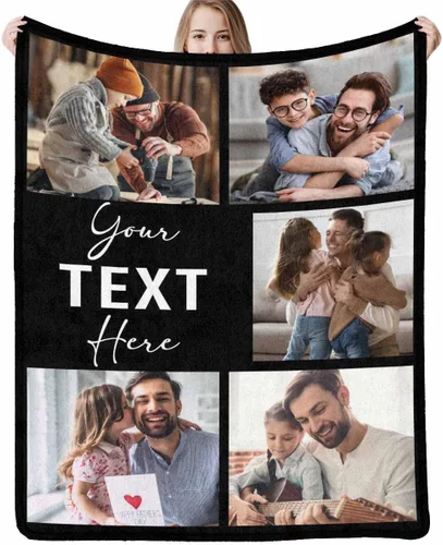 Vista 7 de InterestPrint Manta personalizada con nombre, 6 fotos, manta personalizada para aniversario, boda, para marido, esposa, amantes, 6 tamaños