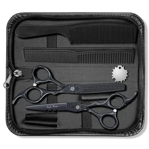 Vista 12 de Purple Dragon Profesional de Japón Juego de Tijeras de Peluquería 440C para Salón de Corte y Tijeras de Adelgazamiento para Barbería con Bolsa