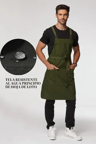 Vista 5 de Delantal con espalda cruzada Parrilla Cocina Jardinería con bolsillos 4251JC Verde militar