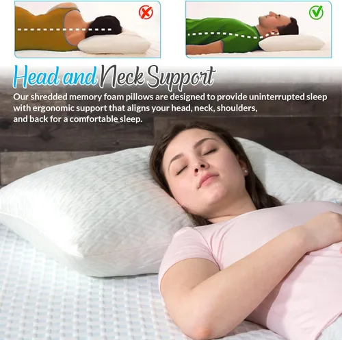 Vista 4 de Juego de almohadas de rayón de tamaño Queen derivado de bambú, juego de almohadas de espuma viscoelástica triturada refrescante para dormir de lado