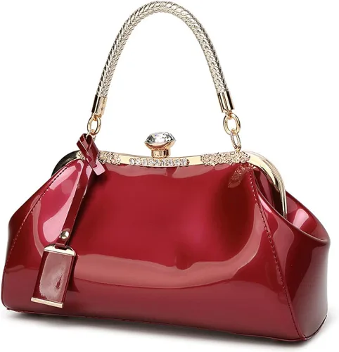 Vista 2 de ROUROU Bolso de mano brillante de cuero de charol para mujer, bolsa de mano con asa superior, bolsa de hombro de noche, cartera de boda, bolso