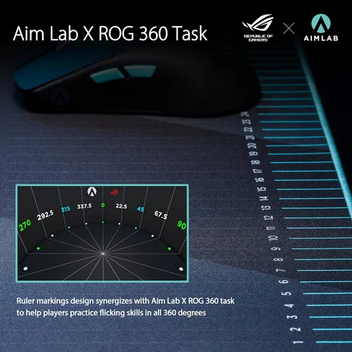 Vista 6 de ASUS ROG Keris Mouse inalámbrico AimPoint para juegos, conectividad trimodo, sensor de 36000 DPI y alfombrilla de mouse ROG Hone Ace Aim Lab Edition
