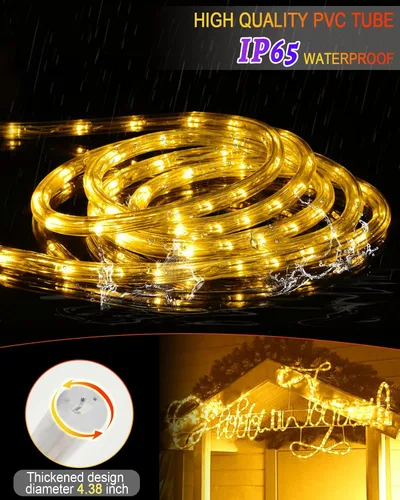 Vista 5 de Guirnalda de Luces para Exterior Impermeable de Navidad 100 pies 720 LED, Luces de Tubo Conectables Flexibles, Iluminación Decorativa de Cadena