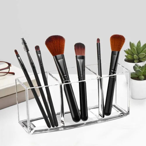 Vista 2 de Organizador de brochas de maquillaje acrílico con 3 ranuras