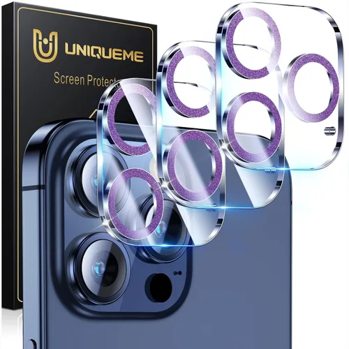 Vista 77 de UniqueMe para Paquete de 3 Protectores de Lente de Cámara para iPhone 15 Pro/iPhone 15 Pro Max, [Protección contra Caídas] [Compatible con Fundas]