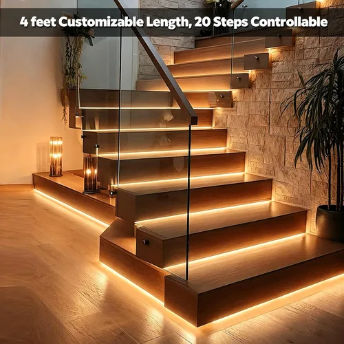 Vista 6 de ES32 Luces de paso con sensor de movimiento para interiores, tira de LED COB lineal blanca cálida de 3000 K para escaleras cortables de 4 pies, 20