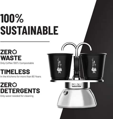 Vista 4 de Bialetti Mini Express Cafetera de inducción, aluminio, negro, 2 tazas