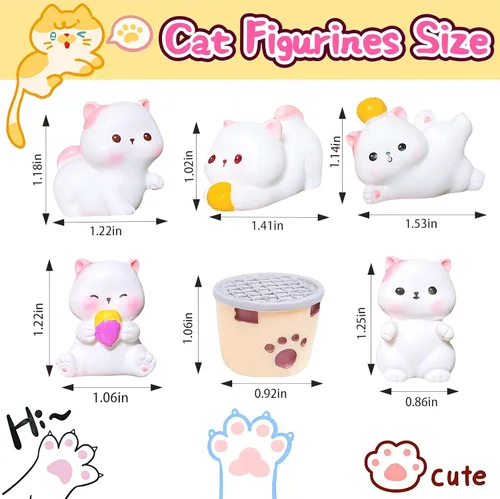 Vista 2 de 6 piezas de figuritas de gato en miniatura, gatos en miniatura de resina, figuritas de gatos en miniatura, animales lindos, figuritas de gato