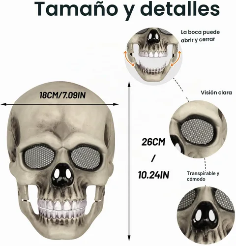Vista 5 de HOMELEX Máscara de calavera con mandíbula móvil, máscara de costos de Halloween, malla transpirable, correa elástica para adultos, cosplay