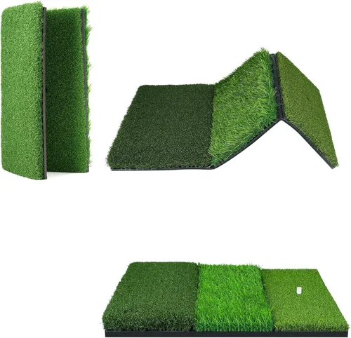 Vista 10 de NEWCARE Golf Hitting Mat with Curved Ball Tray, 3-in-1 Golf Practice Mat, Fairway Rough Putting Surfaces, Non-Slip Rubber Base, Portable Golf