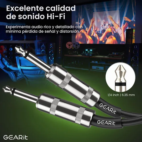 Vista 2 de GEARit Cable de altavoz profesional (6 pies), cobre puro 12 AWG, de 1/4 de pulgada a 1/4 de pulgada, TS recto macho a macho para amplificador
