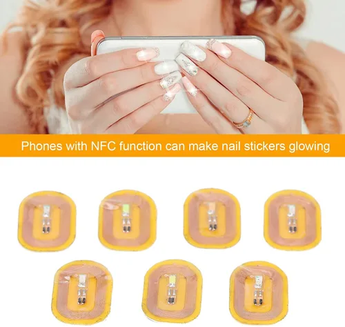 Vista 4 de NFC - Adhesivos para uñas, 7 unidades de calcomanías LED brillantes, material ABS, estilo moderno, color amarillo