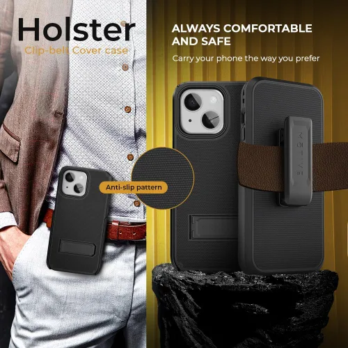 Vista 2 de MOTIVE Funda para iPhone 15 con clip para cinturón, magnética compatible con MagSafe, combo de funda de carcasa a prueba de golpes, funda para Negro