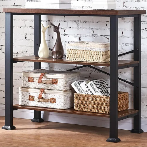 Vista 10 de HOMBAZAAR - Estantería de 3 niveles, estantería industrial negra, estanterías profundas de madera y metal de ingeniería, estantería baja para sala