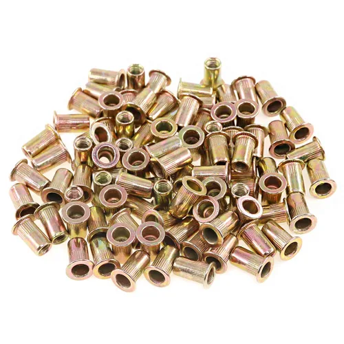 Vista 8 de Keadic 150 tuercas de remache M3 métricas chapadas en zinc, tuerca de remache de acero al carbono, tuerca de remache de cabeza plana, kit