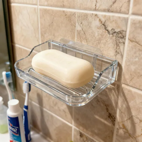 Vista 5 de Soporte de barra de jabón para ducha montado en la pared, contenedor de jabonera, adhesivo fuerte, sin perforaciones, para baño, fregadero