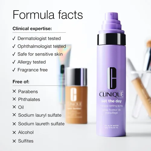Vista 4 de Clinique Set The Day - Spray fijador de maquillaje con agua de aloe + antioxidantes, establece el maquillaje todo el día, calmante e hidratante, sin