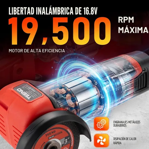 Vista 3 de TEENO Kit de amoladora angular inalámbrica, mini herramienta de molienda angular eléctrica de 19,500 RPM con 2 baterías de 2000 mAh y 6 discos