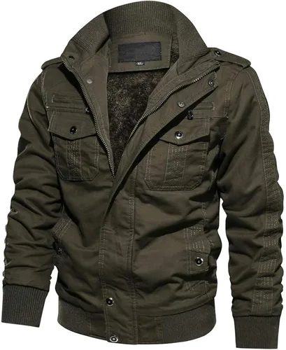 Vista 2 de CRYSULLY - Chaqueta de invierno de forro polar para hombre, estilo informal, con varios bolsillos, abrigo de campo