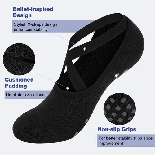 Vista 2 de CTHH 6 pares de calcetines de pilates, calcetines de yoga antideslizantes para mujeres, pilates, Pure Barre, hospital, entrenamiento descalzo