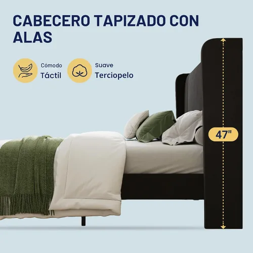 Vista 6 de Allewie Marco de Cama de Plataforma de Terciopelo Tamaño Completo con Cabecera Acolchada Vertical con Respaldo Alto, Fácil Montaje, Almacenamiento