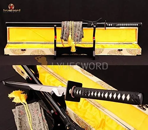 Vista 8 de Espada ninja japonesa de espiga completa lista para batalla 1095 de acero de alto carbono, hoja muy afilada