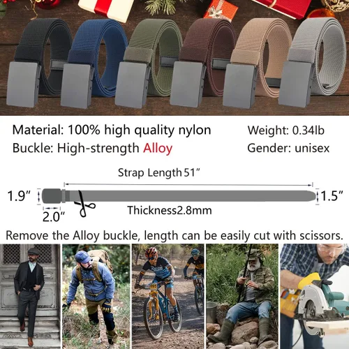 Vista 2 de Cinturón casual para hombre, cinturón de trabajo elástico con hebilla de metal, correa de cintura ajustable, fácil de recortar para adaptarse a