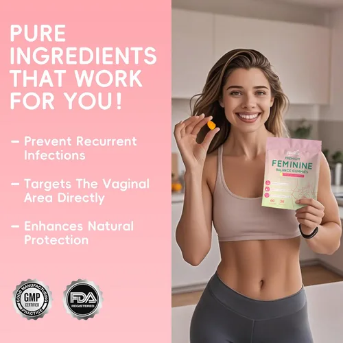 Vista 8 de Gomitas de equilibrio femenino: apoyo prémium para la salud del pH de las mujeres con refuerzo inmunológico y energético, veganas, sin gluten, sabor