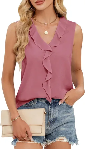 Vista 6 de Blooming Jelly Camiseta sin mangas con cuello en V y volantes para mujer
