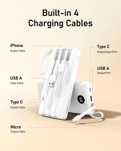 Vista 5 de VEEKTOMX Banco de energía de 100 W 56000 mAh para portátil y teléfono+cargador portátil con cables incorporados 10000 mAh banco de energía