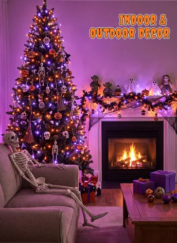 Vista 6 de Minetom 200 LED Halloween String Lights 66FT Outdoor Halloween Lights Purple & Orange