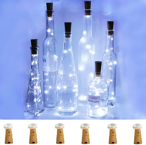 Vista 10 de Luces para botella de vino con corcho, paquete de 6 unidades, funciona con pilas, 15 luces LED en forma de corcho, alambre plateado, miniluces