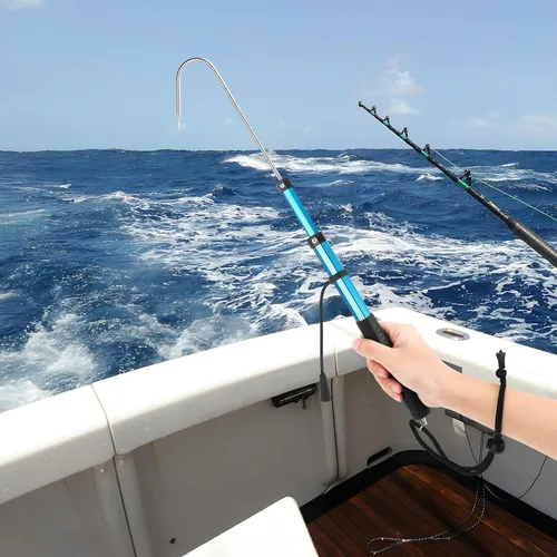 Vista 5 de SANLIKE Telescopic Fishing Gaff Aluminum Pole with Nonslip Rubber Handle Stainless Steel M8 Screw Hook Azul