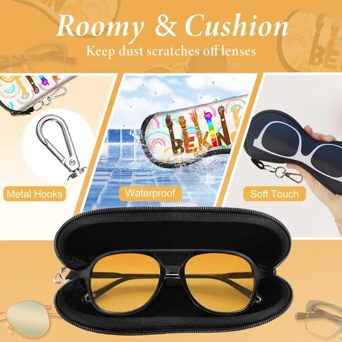 Vista 5 de Estuche para lentes de sol, bolsa de viaje suave para niños, mujeres y hombres, fundas delgadas de neopreno con cierre de clip, paquete de 2