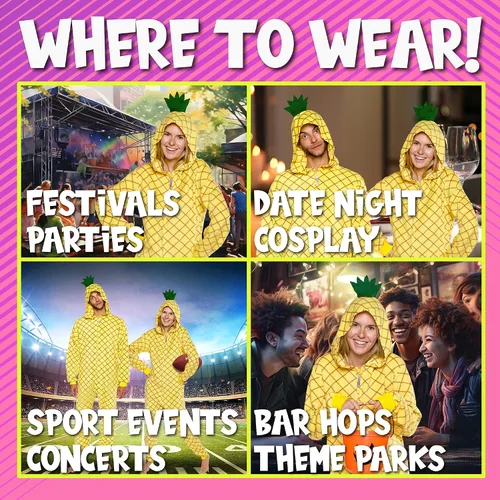 Vista 5 de Slim Pineapple and Avocado Adult Onesie - Food Halloween Costume - One Piece Cosplay Suit for Adults, Women and Men FUNZIEZ!
