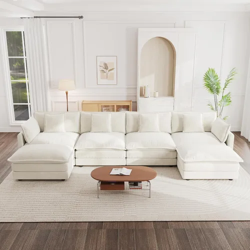 Vista 35 de Sofá modular de felpilla de 111.4 pulgadas, moderno juego de sofá de 3 asientos con asiento profundo, cómodo sofá nube con cojín de espuma doble