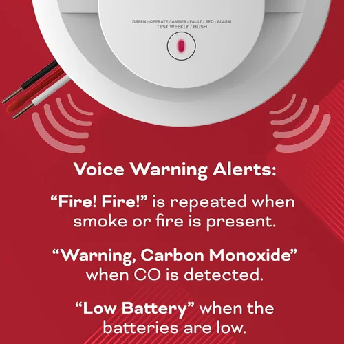 Vista 3 de Kidde Detector de humo y monóxido de carbono cableado, batería de reserva AA, alertas de voz, interconectables, indicadores de luz de advertencia