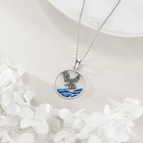 Vista 3 de KZX Collar de plata de ley con colgante de gato, perro, fénix, águila, ballena, tiburón, frailecillo, estrella de mar, pollo, mariposa, búho, abeja