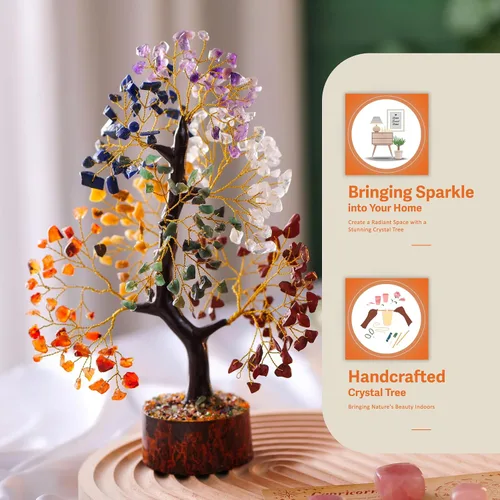 Vista 6 de Árbol de chakras, árbol de cristal, árbol de los siete chakras, decoración de chakras, piedras de chakras del árbol de la vida, árbol de cristal