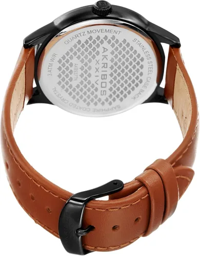 Vista 4 de Akribos XXIV AK937 - Reloj de pulsera para hombre, esfera brillante con marcadores aplicados a mano, acabado de guante suave, correa de cuero genuino