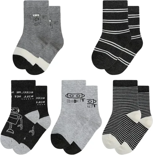Vista 6 de HUMAN FEELINGS Calcetines para niños calcetines deportivos para niños de 4 a 12 años paquete de 5 pares de calcetines de vestir Azul-Blanco