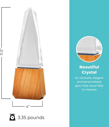 Vista 2 de Baudville Trofeo grabado personalizado, base de madera y cristal acentuado azul, diseño moderno