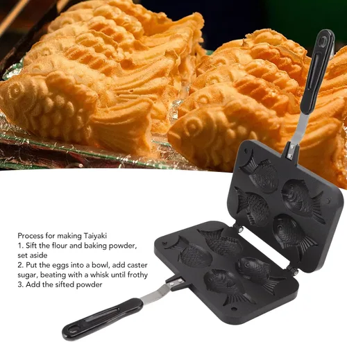 Vista 6 de Taiyaki - Molde para tartas con forma de pez, aleación de aluminio, antiadherente, doble molde para hornear, waffle, para el hogar, bricolaje