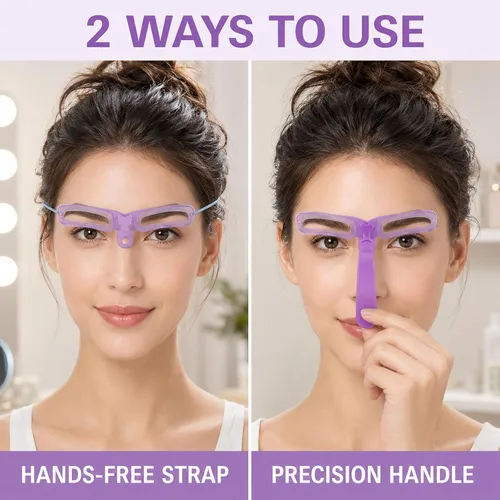 Vista 2 de Plantillas para cejas, plantilla de cejas, kit de modelado de cejas, 8 estilos de plantilla reutilizable para cejas con mango y correa, lavable